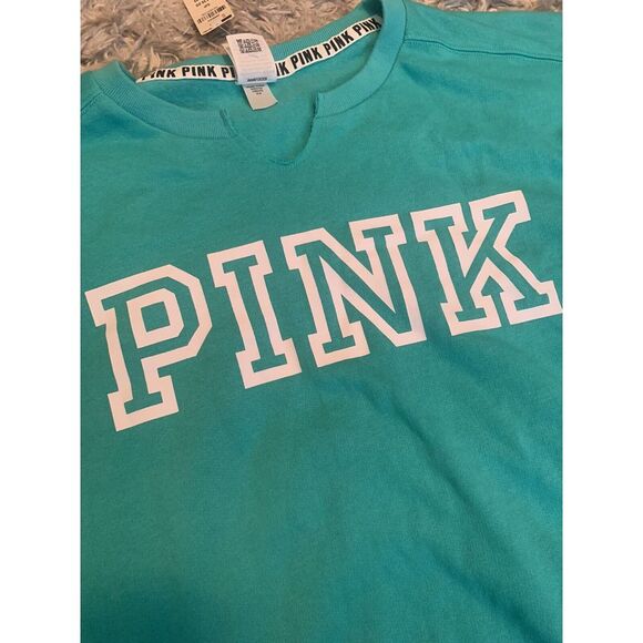 Victoria's Secret Pink Everyday Lounge Split Neck Campus Crew Green‎ Sz S NWT - Picture 2 of 2